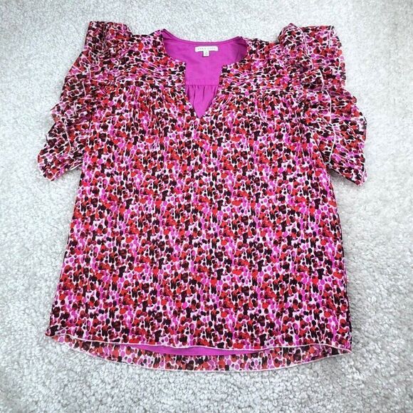 Tuckernuck Anna Cate Pink Red Print Ruffle Sleeve Blouse - Picture 1 of 7